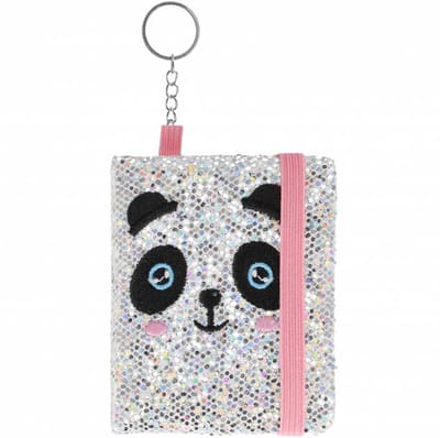 Lobbes sleutelhanger notitieboek panda - glitter notitieboekje roze panda.