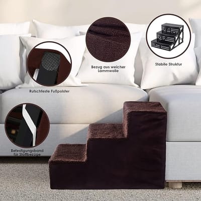 hondentrap voor bed, bank, schuim met hoge dichtheid, wasbaar, huisdiertrap voor honden en katten, 45 x 42.5 x 30.5cm