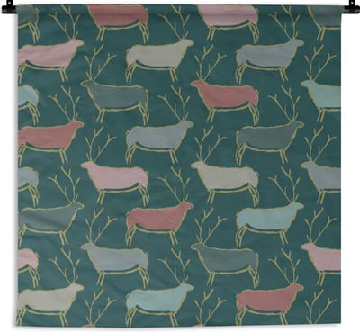 Wandkleed - Wanddoek - Patronen - Hert - Groen - 90x90 cm - Wandtapijt