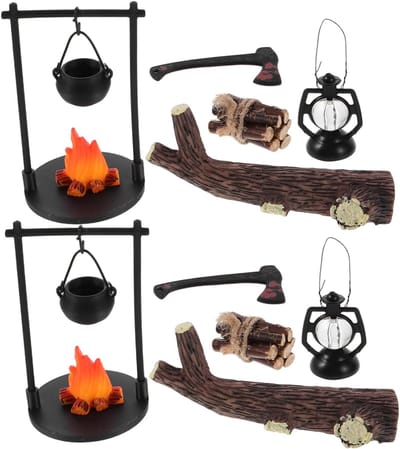 Miniatuur Openhaard Set - Poppenhuis Decoratie - Scène Opstelling - Rustieke Houtstapel Stijl - 10x4x2 cm - Multi