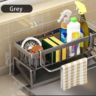 Keukensponshouder Plastic Afdruiprek voor de gootsteen Zeepafdruiper Handdoekrek Zelfdrainende Organizer Badkamer Opbergaccessoires gray