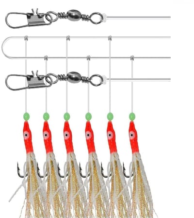 Dailygoods- Haakaas 6-in-1 - Kunstmatige Aas - Nachtlicht - Zeevissen Rigs - Hoog Koolstofstaal - 7 cm - Lichtgevend - Kunstaas