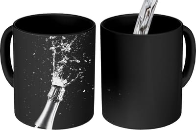 Magische Mok - Foto op Warmte Mokken - Koffiemok - Champagne - Zwart - Spetters - Popping - Magic Mok - Beker - 350 ML - Theemok
