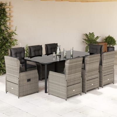 vidaXL - 9-delige - Tuinset - met - kussens - poly - rattan - lichtgrijs