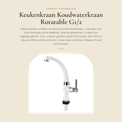 Dailygoods- Keukenkraan Koud Water - ABS Plastic - Rechtse Handgreep - Eenvoudig te Installeren - Geschikt voor Keuken en Badkamer - Wit/Chroom Afwerking - Waterkraan
