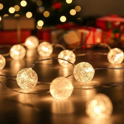 Solidchoice - 1m 10 LED Kristallen Bal Fairy Lights met Timer - Warm Witte Verlichting voor Feestjes