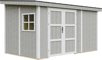 Timbela M939B-TUNDRA GREY - LP SmartSide Tuinhuis op houtbasis - 8,68 m² - 248x412xH231 cm - zonder vloer en zijwand (totaal 3 wanden) met verf