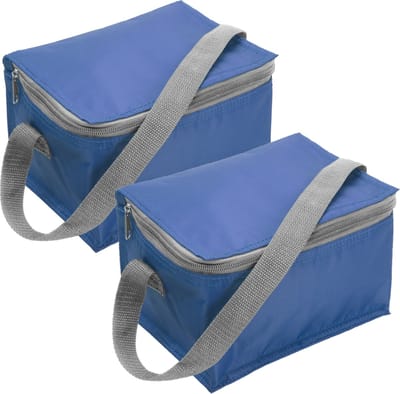 2x kleine koeltas voor 6 blikjes - blauw - met rits en draagband - lunch-drankjes-medicijnen - 20 x 13 x 13 cm