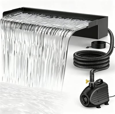 Compleet roestvrijstalen watervalset met krachtige 80 W pomp en 60 cm watervalblad voor tuinvijvers, koivijvers en zwemvijvers, ideaal voor tuindecoratie en waterspellen