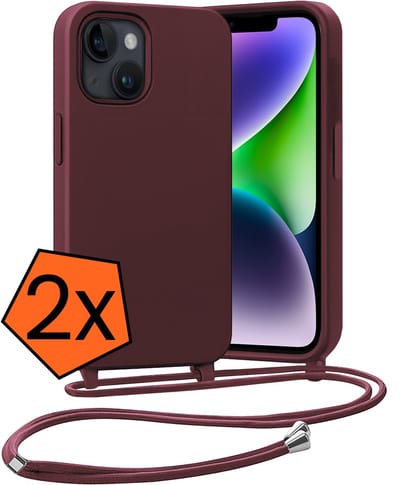 Hoesje Geschikt voor iPhone 13 Mini Hoes Met Telefoonketting - Backcover Geschikt voor iPhone 13 Mini Case Met Koord - Aubergine - 2 PACK