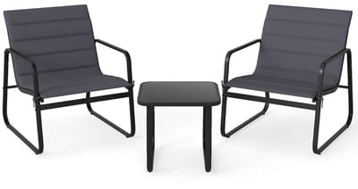 Balkonset 2 personen - Tuinset - Bistroset - Grijs + Zwart - 3 delig - Tuintafel en 2 stoelen - 2 personen - Gecoat staal - Onderhoudsvrij staal