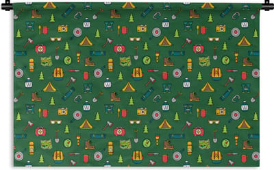 Wandkleed - Wanddoek - Kamperen - Tent - Bijl - Backpack - 180x120 cm - Wandtapijt