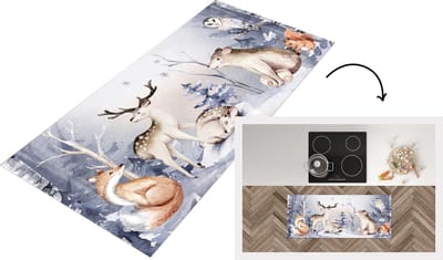 Keukenloper - Loper keuken - Schilderij - Winter - Dieren - 120x50 cm - Keukenloper vinyl