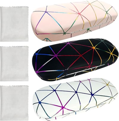 Famanu – Set van 3 harde brillenkokers – Synthetisch materiaal met poetsdoek – Zwart