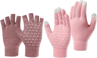 Winterhandschoenen voor mannen en vrouwen - Zachte, warme touchscreen halfvinger en vingerloze gebreide handschoenen