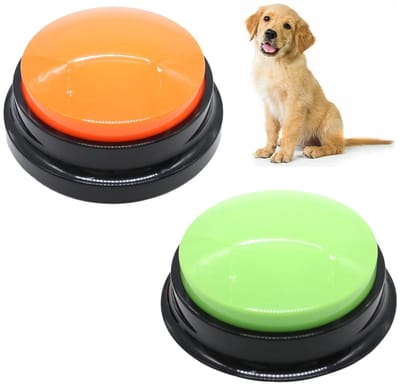 Dailygoods- Buzzer met Opnamefunctie - 2 Stuks - Geluidsknop voor Honden - Huisdier Training - Duurzaam ABS-Kunststof - Diameter 8,8 cm - Hondentrainingsspeelgoed