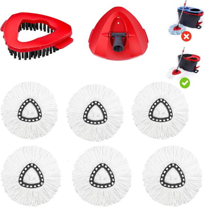 6-pack vervangende dweilkoppen en 1 borstel, compatibel met het Viled EasyWring 1-tanksysteem - Geschikt voor het reinigen van badkamers, keukens, tegels en muren - wit - Cyslmuk®