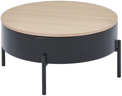 Vente-unique Salontafel met opklapbaar blad van MDF en metaal - Zwart en naturel - NIMORA