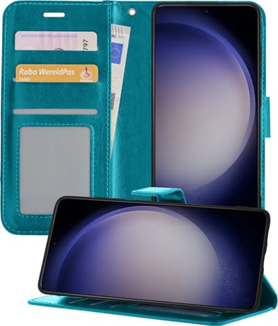 Hoesje - Geschikt voor Samsung Galaxy S23 - Luxe Bookcase - Walletcase Hoes - Portemonnee - Cover - Telefoonhoes - Turquoise