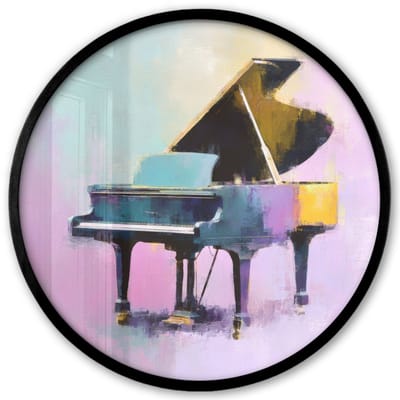 Poster in lijst Rond - Fotolijst 40x40 cm - Posters - Piano - Pastel - Elegant - Dromerig - Ronde posterlijst zwart - Decoratie - Wanddecoratie woonkamer - Muurdecoratie slaapkamer