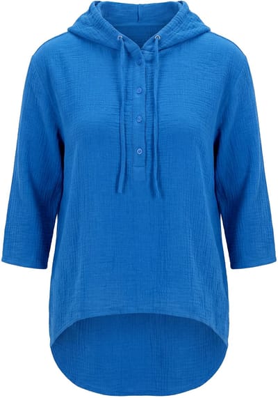 Angel of Style - Dames - Blouse A-lijn mousseline capuchon - Blauw - Maat 48