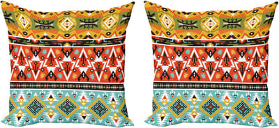 ABAKUHAUS Tribal Decoratieve Kussenhoes, Set van 2, Liefde en Avontuur Azteeks, 40x40 cm, Scharlaken Mosterdblauw