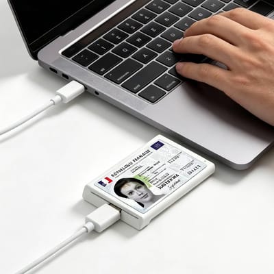 USB-kaartlezer met NFC voor smartcards en contactloze kaarten, ondersteuning voor eID, gezondheidskaarten en kredietkaarten