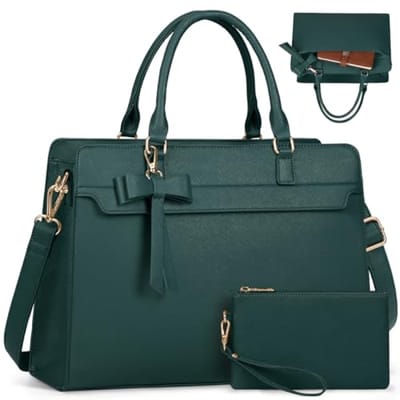 Dames Laptop Tas 15,6 Inch - Grote PU Leren Handtas met Clutch - Waterdicht voor Werk en School