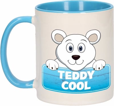 Teddy Cool mok - blauw/wit - keramiek - 300 ml - kinder beker ijsbeer