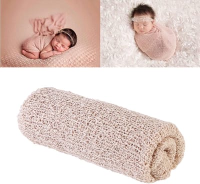 Stretch Wrap voor Babyfotografie - Lange Ribbed Wrap in Beige voor Nieuwegeborenen en Fotoprops