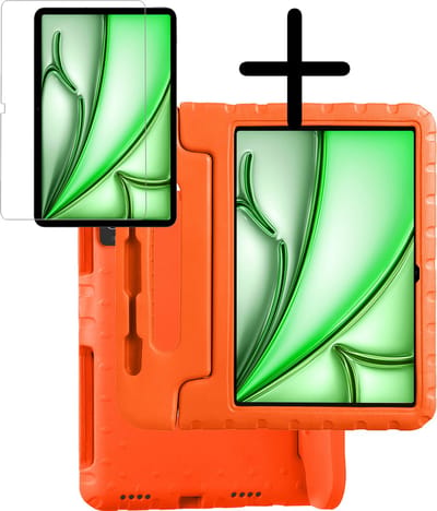 Hoesje Geschikt voor Apple iPad Air 6 (2024) - 11 inch - 6e Generatie - M2 - Met Screenprotector - Kinderhoes Shockproof Bumper - Kidsproof Case - Tablet Hoes - Kinder Hoes Cover - Oranje