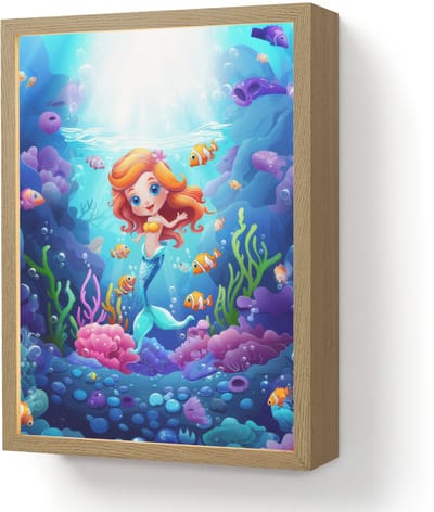 Wandlamp 30x40 cm - Oplaadbaar - Zeemeermin - Onderwaterwereld - Vissen - Oceaan - Wandlampen binnen woonkamer - Slaapkamer lamp - Decoratieve nachtlamp - Vloerlamp draadloos