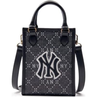 MLB Diamantpatroon Verstelbare Afneembare Schouderband Kunstleer Tote Tas Unisex Tote Tassen Zwart 7ACRMD93N-50BKS Small black
