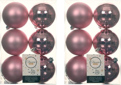 Decoris Kerstballen - 18x st - lippenstift roze - D8 cm - kunststof - mat/glans - kerstversiering