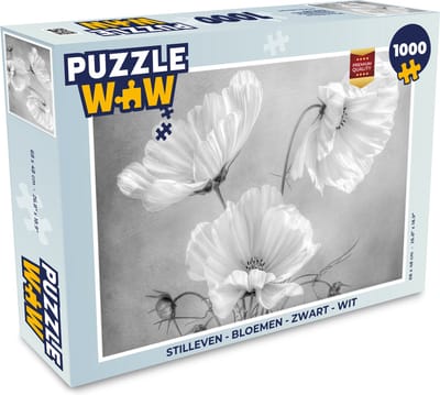 Puzzel Stilleven - Bloemen - Zwart wit - Klaproos - Botanisch - Legpuzzel - Puzzel 1000 stukjes volwassenen