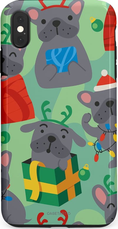Casetastic hoesje geschikt voor Apple iPhone XS Max - Dubbellaagse bescherming - Hondje als Kerstcadeau - Fashion Case - Mintgroen Grijs Rood