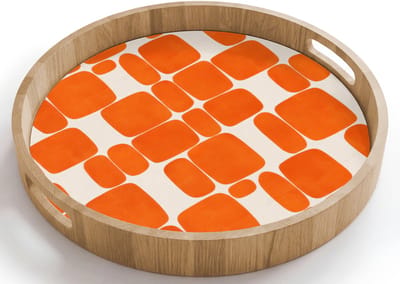 Dienblad rond 40x40 cm - Schootdienblad hout - Patroon - Retro - Oranje - Borrelplank rechthoek - Plateau houten dienbladen
