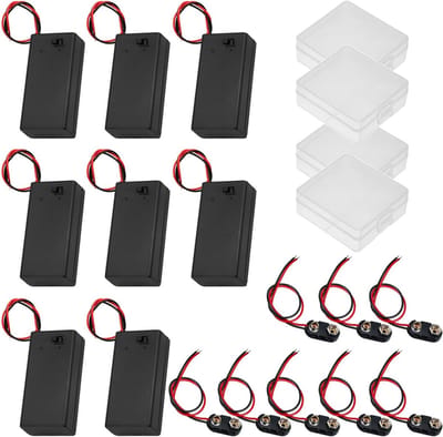GTIWUNG 8 stuks 9 V blokbatterij aansluitkabel met aan-/uitschakelaar + 8 stuks 9 V batterijclip I type voor Arduino elektrisch speelgoed + batterijvak accuhouder opbergdoos