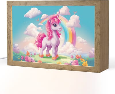 Nachtlampje 30x20 cm - Kinder lampje - Unicorn - Meisjes - Bloemen - Regenboog - Eenhoorn - Tafellamp kinderkamer - Slaapkamer lamp - Bedlamp kinderen - Kinderlampje stopcontact - Wandlamp babykamer - Nachtlampjes