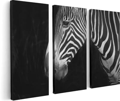 Artaza Canvas Schilderij Drieluik Zebra Kop Vanaf De Zijkant - Zwart Wit - 120x80 - Foto Op Canvas - Canvas Print