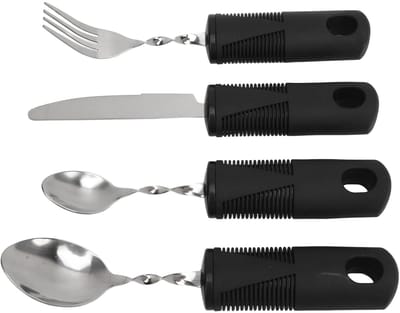 Dailygoods- Adaptief Gebruiksvoorwerp - Verzwaard Bestek - Ergonomisch Ontwerp - Roestvrij Staal - Handtrillingen Verminderen - Zwart Handvat