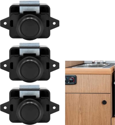 3-pack kastsloten met drukknop - Chromen -ladesloten - Metalen druksloten - Sleutelloze deursloten - Geschikt voor campers, boten, campers, kastdeuren - Zwart