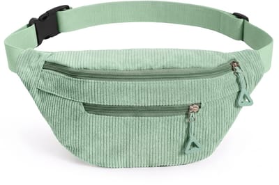 YONO Heuptas Dames - Crossbody Tas - Buiktas van Ribstof - Verstelbare Schoudertas met 2 Ritsvakken - Festival Tasje - Fanny Pack - Groen