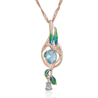 Collier Pendentif Paon en Émail Coloré Pour Femmes Couleur Or Rose Bleu Zircon Naturel Accessoires Bijoux Quotidiens beige