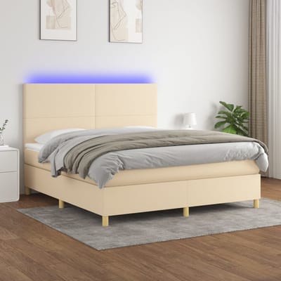 vidaXL - Boxspring - met - matras - en - LED - stof - crèmekleurig - 160x200 - cm
