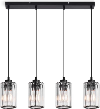 Glitzerlife - Modern kristal design - 4xE27 - Verstelbare hoogte - Ø58cm - Zwart - Hanglampen - Hanglampen eetkamer verstelbaar