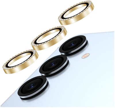 AVY Camera Lens Protector Rings | Geschikt voor Samsung Galaxy S25 | Camera Lens Protector Glas | Schokbestendig | Krasbestendig | met Applicator | Diamant Goud