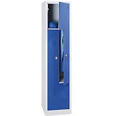 Kledinglocker, 2 compartimenten, met fitting, 2 vakken, z-deuren, Draaigrendelslot, lichtgrijs/gentiaanblauw