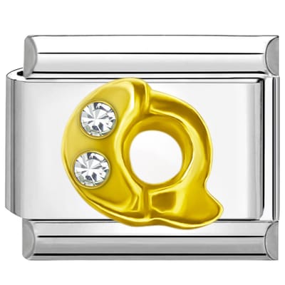 Quiges - Schakel - Bedel - 9mm - charms - Goud - Zirkonia - alfabet - letter Q - Geschikt voor - armband - Schakelarmband - italy bedels armband
