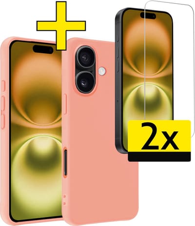 Hoesje - Met 2x Screenprotector - Geschikt voor Apple iPhone 16 - Sterk & Shockproof - Back Cover - Siliconen Case - Telefoon Hoes - Telefoonhoesjes - Perzik